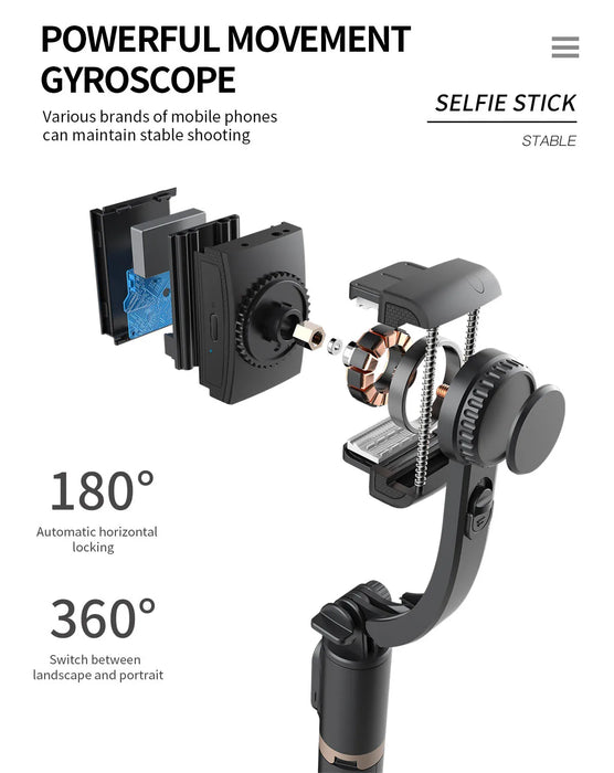 Handheld Gimbal Smartphone Bluetooth Handheld Stabilizer with Tripod Selfie Stick Folding Gimbal for Smartphone