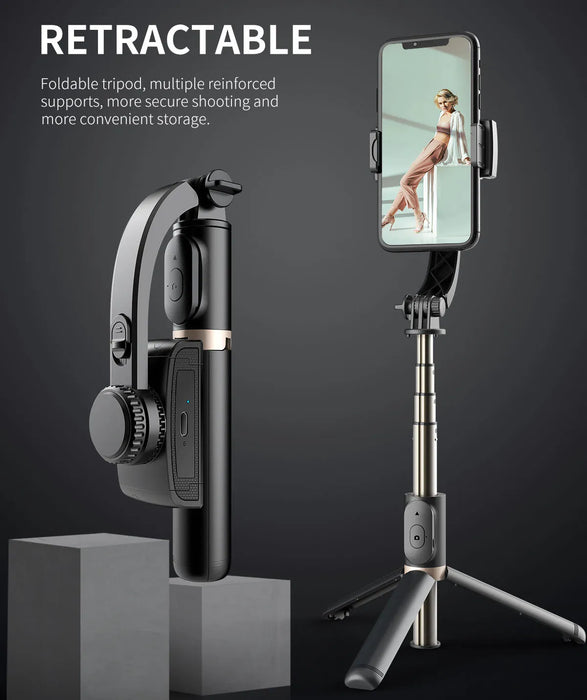 Handheld Gimbal Smartphone Bluetooth Handheld Stabilizer with Tripod Selfie Stick Folding Gimbal for Smartphone
