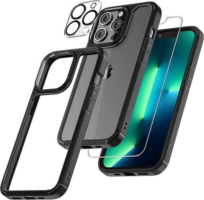 【3 in 1】Case for iPhone 14 with Tempered Glass Screen Protector Matte-Finish All-Round Protection Shockproof Cover