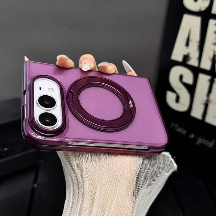 MagSafe Transparent Fold Case for iPhone Duo 18 — 360° Rotating Stand, Magnetic Camera Protection Cover