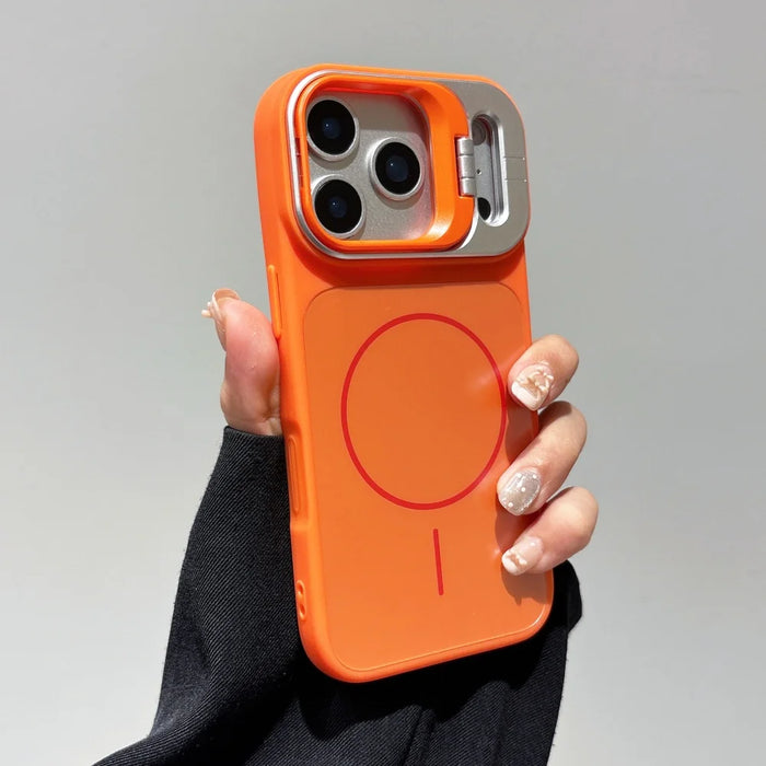Alloy Lens Camera Holder Case for iPhone 11-18 Pro Max with MagSafe Stand and Hard PC Shockproof Cover
