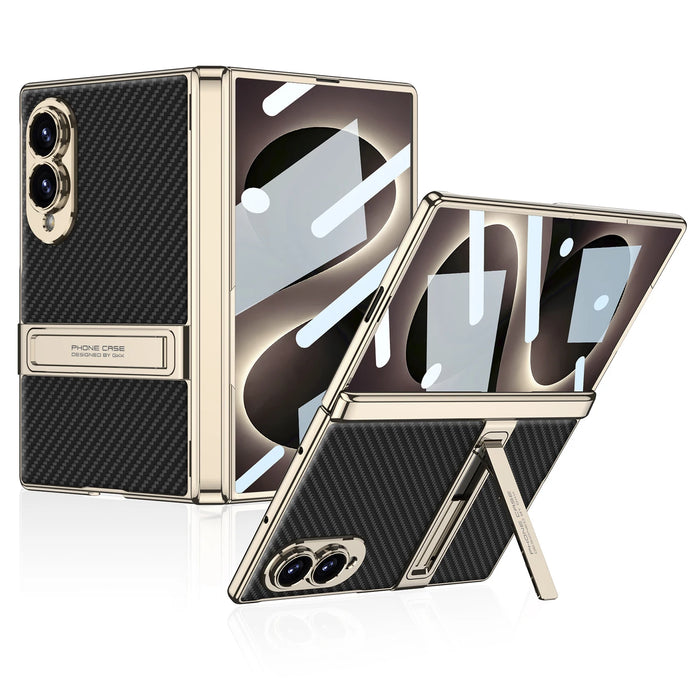 Luxury Leather MagSafe Case for Samsung Galaxy Z Fold 8 — Metal Kickstand, Built-In Glass Film Protection