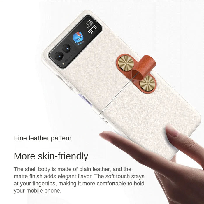 Premium Leather Bracelet Case for Motorola Razr 40 Ultra: Elegant, Shockproof, Ultra Thin Protection with Finger Strap & Folding Design