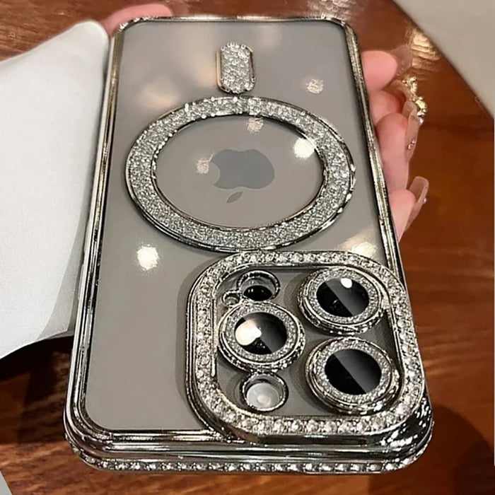 Clear Magnetic Case with Diamond Detail for iPhone 12–17 Pro Max & Plus