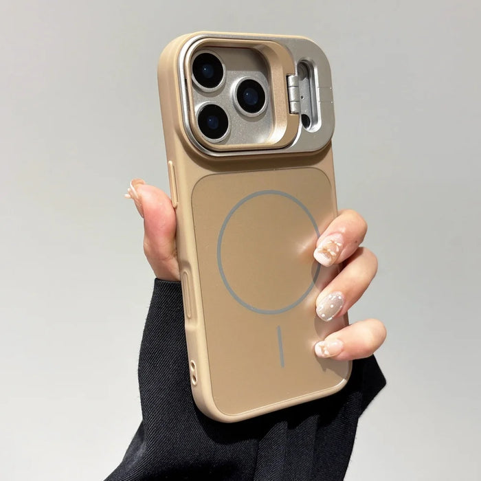 Alloy Lens Camera Holder Case for iPhone 11-18 Pro Max with MagSafe Stand and Hard PC Shockproof Cover