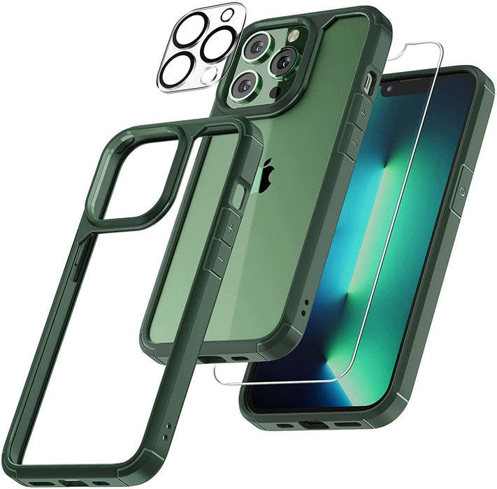 【3 in 1】Case for iPhone 14 with Tempered Glass Screen Protector Matte-Finish All-Round Protection Shockproof Cover
