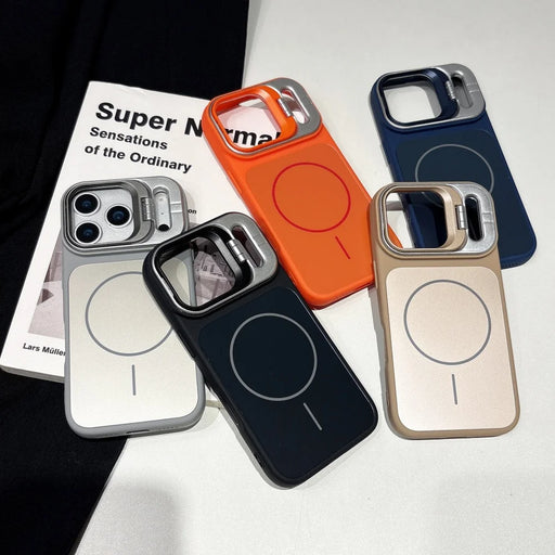 Alloy Lens Camera Holder Case for iPhone 11-18 Pro Max with MagSafe Stand and Hard PC Shockproof Cover
