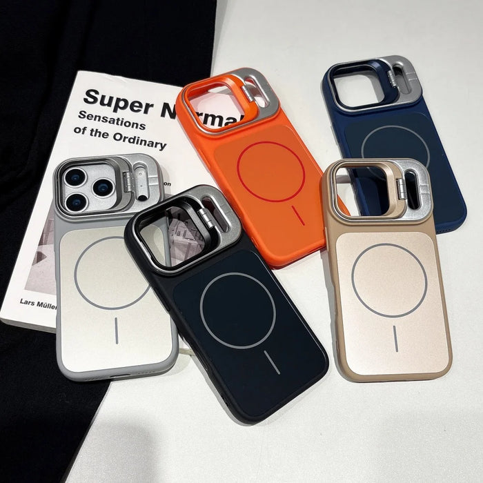 Alloy Lens Camera Holder Case for iPhone 11-18 Pro Max with MagSafe Stand and Hard PC Shockproof Cover