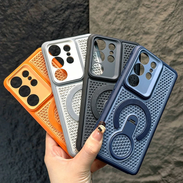Hollow Cooling Case for Samsung Galaxy S23-S26 Ultra with 360 Rotatable Bracket and Anti-Slip Grip