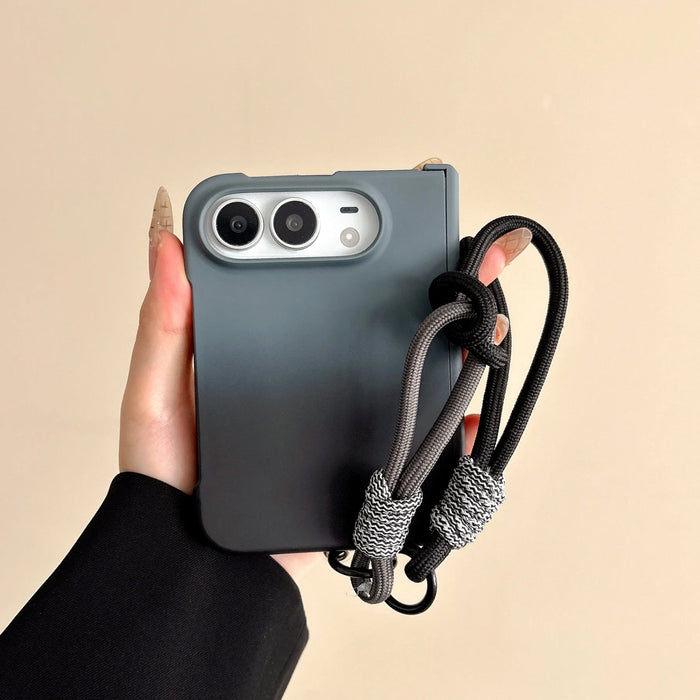 Luxury Gradient Hinge Protection Case for iPhone Duo with Wrist Strap Lanyard