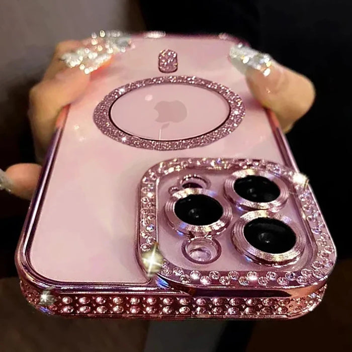 Clear Magnetic Case with Diamond Detail for iPhone 12–17 Pro Max & Plus