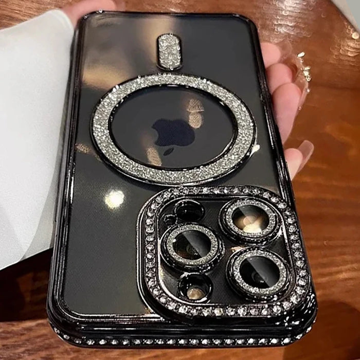 Clear Magnetic Case with Diamond Detail for iPhone 12–17 Pro Max & Plus