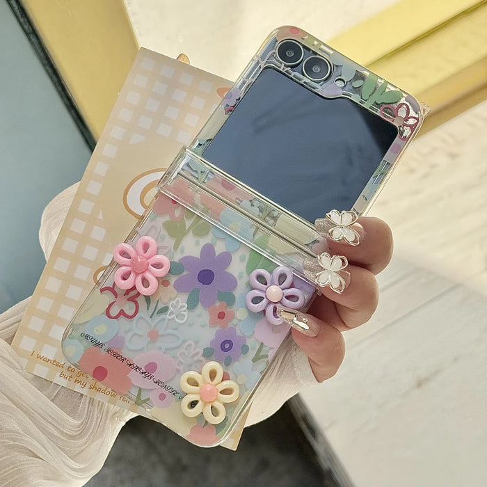 3D Flower Hinge Protection Case for Samsung Galaxy Z Flip 7 — Wrist Chain, Shockproof 2-in-1 Cover (Fits Z Flip 3–7, FE)