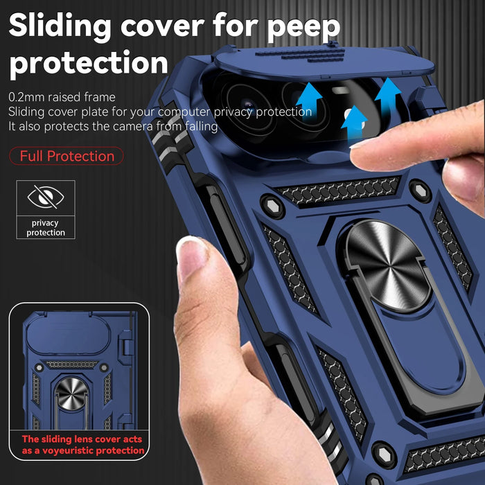MagSafe Ring Kickstand Case for iPhone Duo 18 Fold with Slide Camera Lens Cover and Shockproof Magnetic Armor