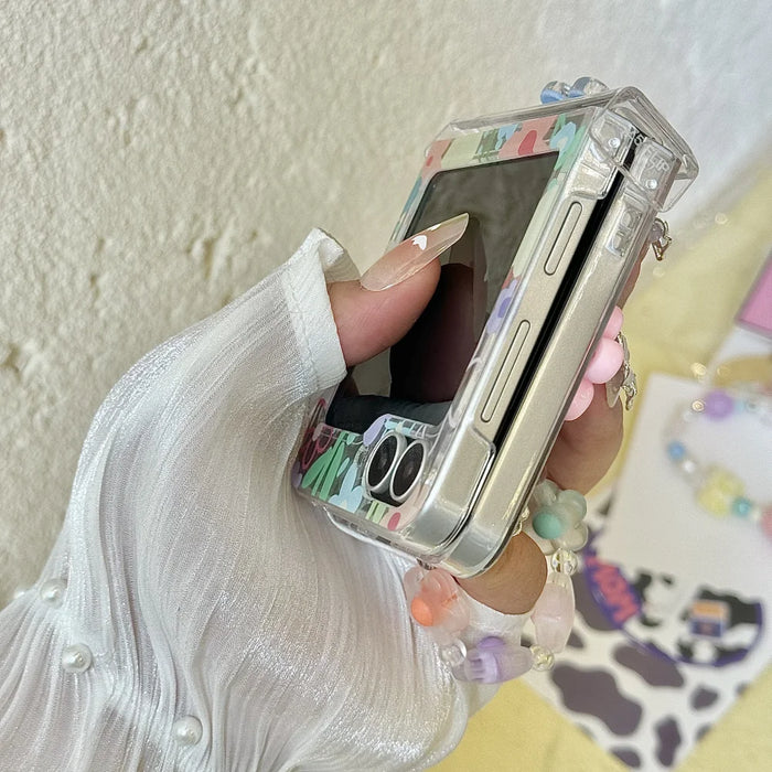 3D Flower Hinge Protection Case for Samsung Galaxy Z Flip 7 — Wrist Chain, Shockproof 2-in-1 Cover (Fits Z Flip 3–7, FE)