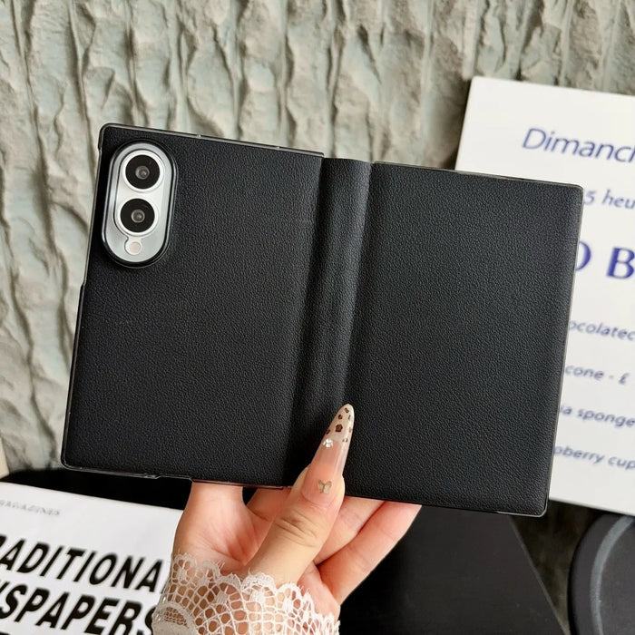 Business Leather Case for Samsung Galaxy Z Fold 8 — Pure Color, Shockproof Half-Wrap Cover (Fits Z Fold 5/6/7/8/8 Ultra)