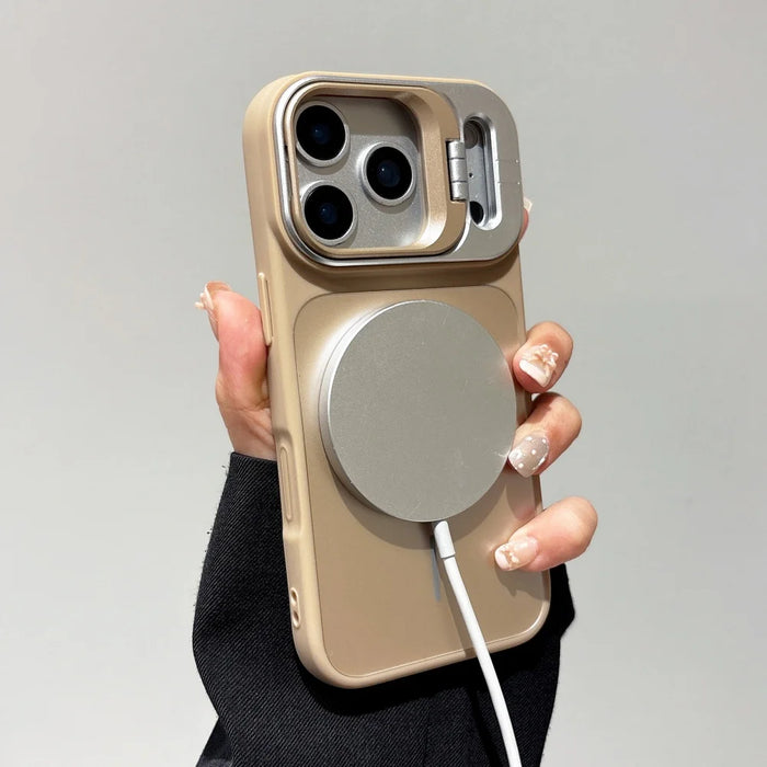 Alloy Lens Camera Holder Case for iPhone 11-18 Pro Max with MagSafe Stand and Hard PC Shockproof Cover