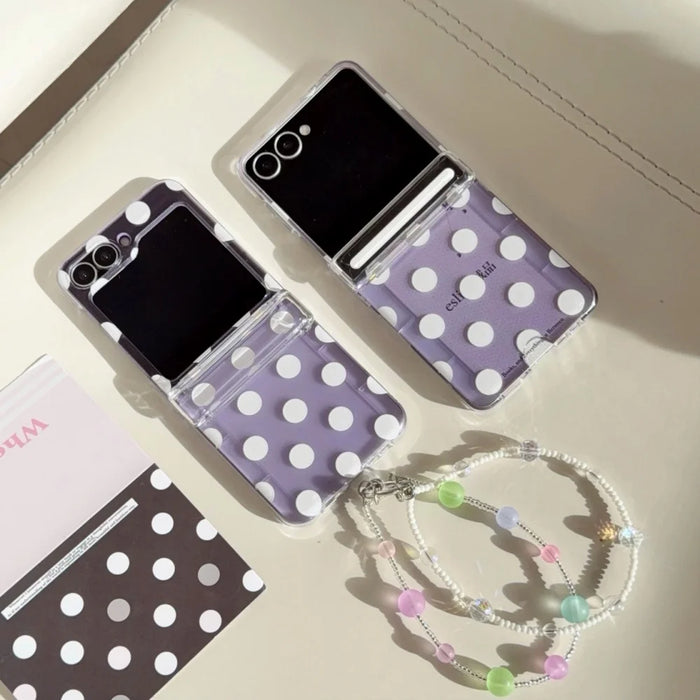 Wave Point Clear Case for Samsung Galaxy Z Flip 8 — Card Holder + Beads Bracelet Charm (Fits Z Flip 3–8)
