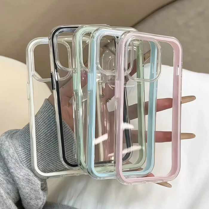 Luxury Candy-Color Frame Clear Back iPhone Case – Acrylic Shockproof Bumper Cover (iPhone 11–17 Pro Max & Plus)