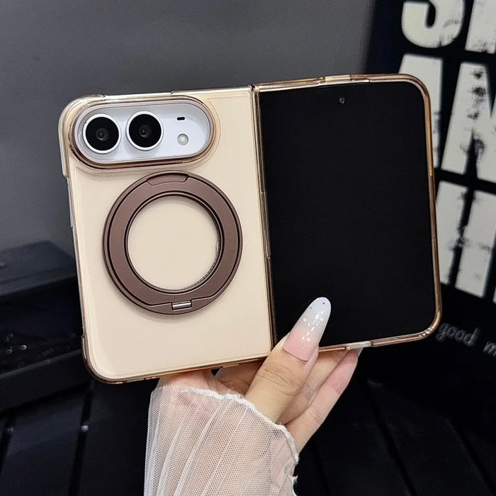 MagSafe Transparent Fold Case for iPhone Duo 18 — 360° Rotating Stand, Magnetic Camera Protection Cover