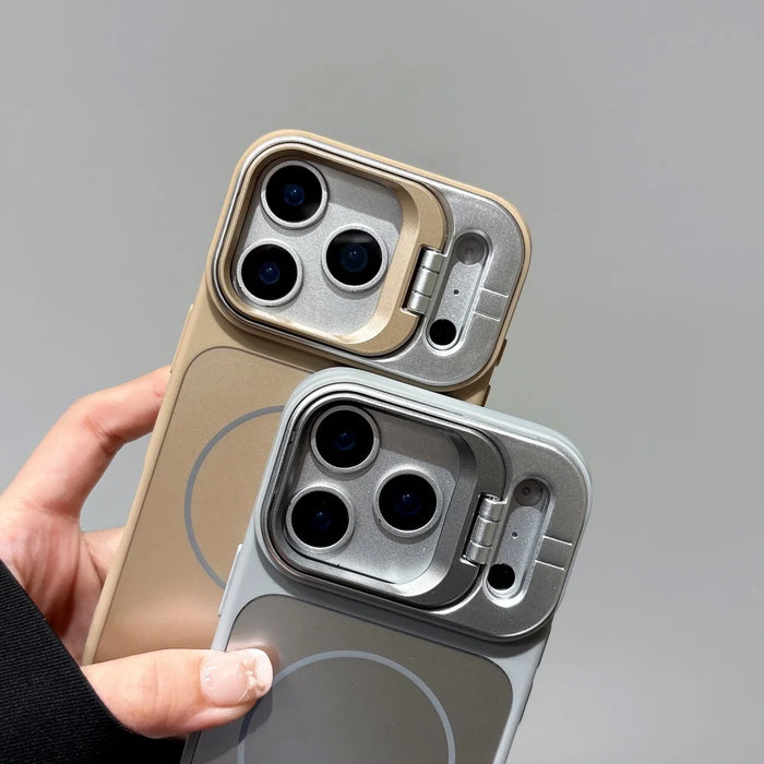 Alloy Lens Camera Holder Case for iPhone 11-18 Pro Max with MagSafe Stand and Hard PC Shockproof Cover