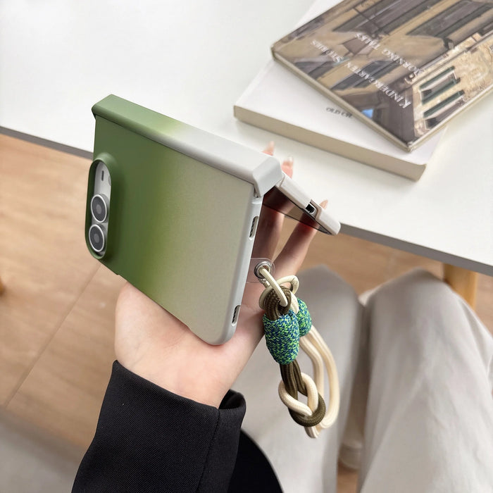 Luxury Gradient Hinge Protection Case for iPhone Duo with Wrist Strap Lanyard