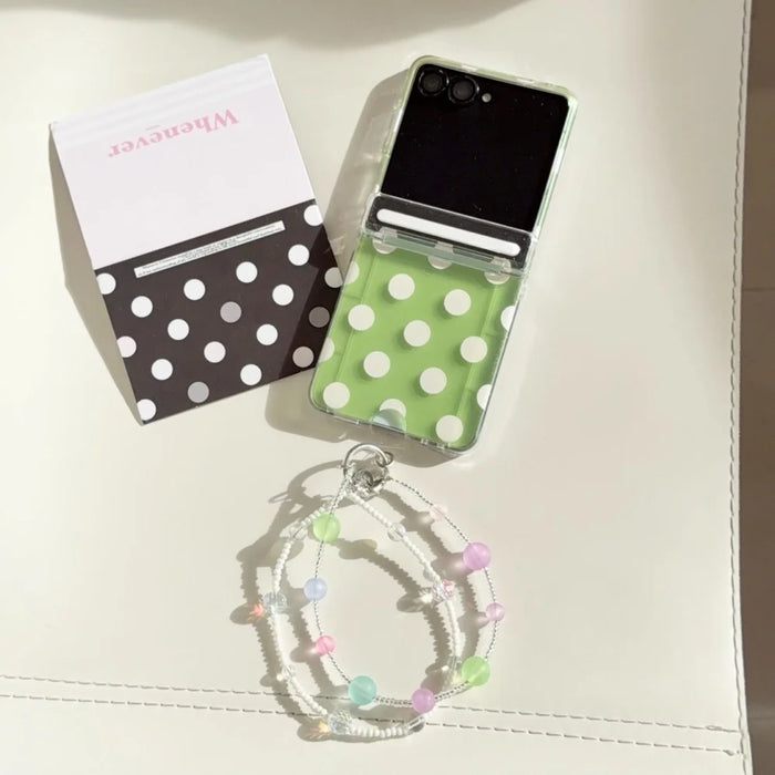 Wave Point Clear Case for Samsung Galaxy Z Flip 8 — Card Holder + Beads Bracelet Charm (Fits Z Flip 3–8)