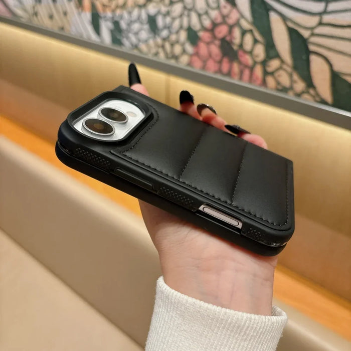 Down Jacket Soft Case for iPhone Duo Fold, Matte Black, Shockproof Buffer Protection