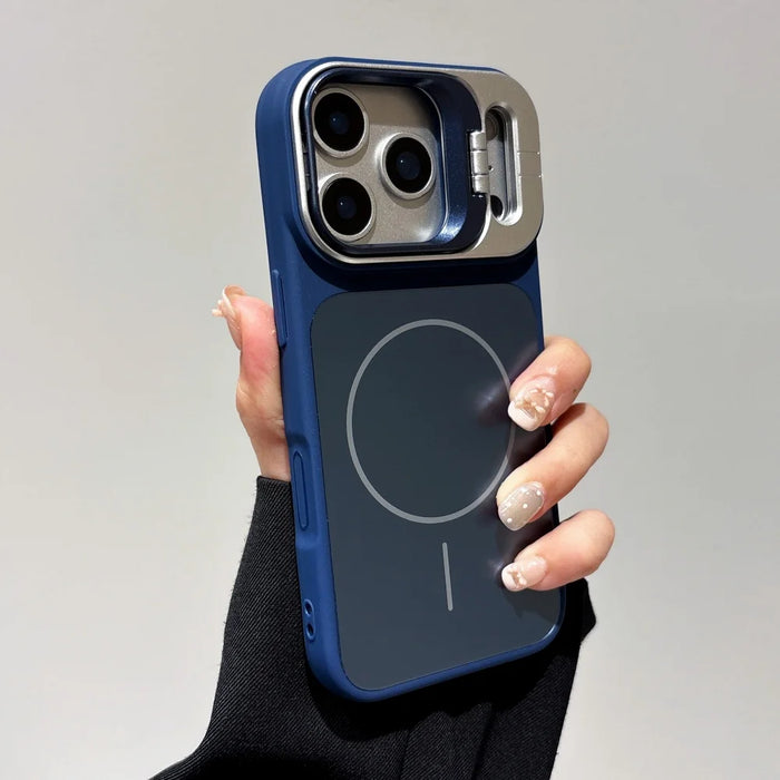Alloy Lens Camera Holder Case for iPhone 11-18 Pro Max with MagSafe Stand and Hard PC Shockproof Cover