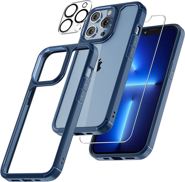 【3 in 1】Case for iPhone 14 with Tempered Glass Screen Protector Matte-Finish All-Round Protection Shockproof Cover