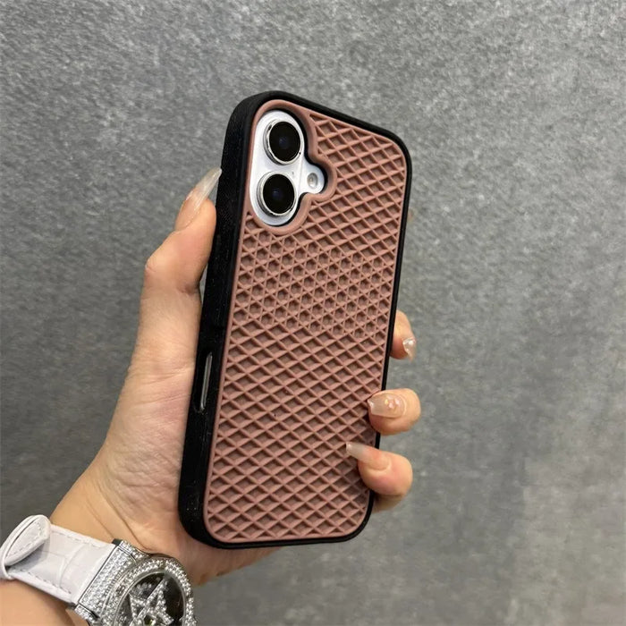 Waffle Sole Silicone Case for iPhone 11-17 with Wrist Strap Lanyard, Matte Shockproof Cover
