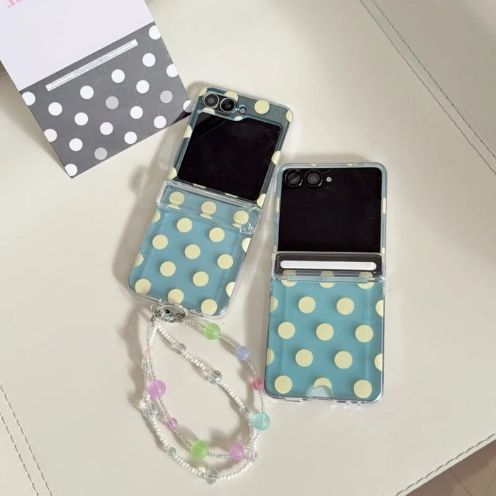 Wave Point Clear Case for Samsung Galaxy Z Flip 8 — Card Holder + Beads Bracelet Charm (Fits Z Flip 3–8)