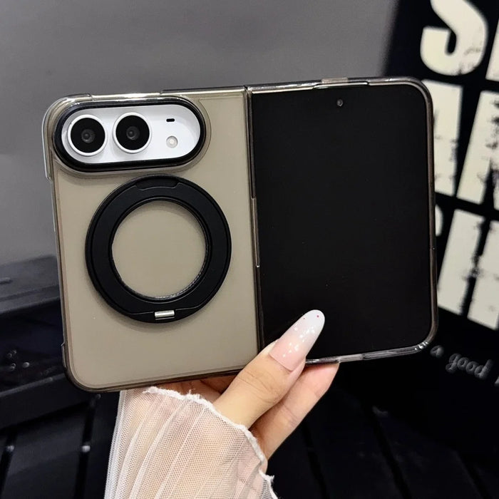 MagSafe Transparent Fold Case for iPhone Duo 18 — 360° Rotating Stand, Magnetic Camera Protection Cover