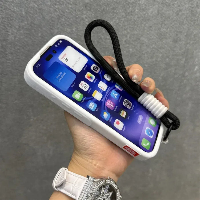 Waffle Sole Silicone Case for iPhone 11-17 with Wrist Strap Lanyard, Matte Shockproof Cover