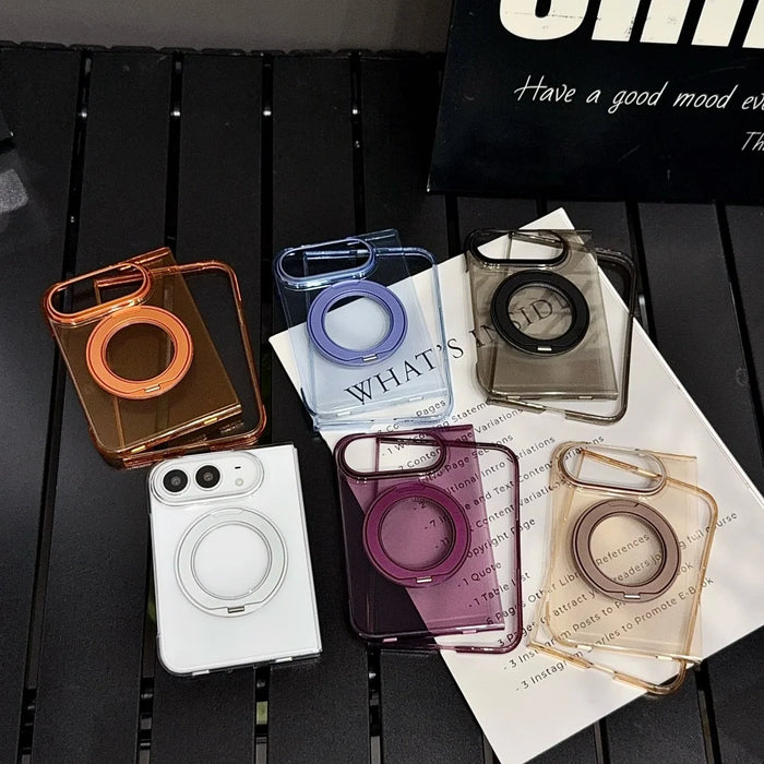 MagSafe Transparent Fold Case for iPhone Duo 18 — 360° Rotating Stand, Magnetic Camera Protection Cover