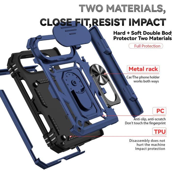 MagSafe Ring Kickstand Case for iPhone Duo 18 Fold with Slide Camera Lens Cover and Shockproof Magnetic Armor