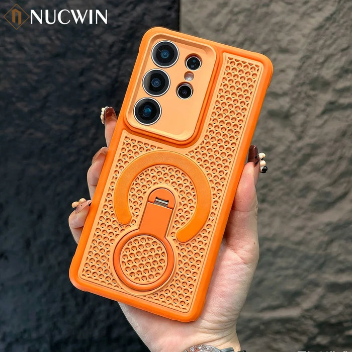 Hollow Cooling Case for Samsung Galaxy S23-S26 Ultra with 360 Rotatable Bracket and Anti-Slip Grip