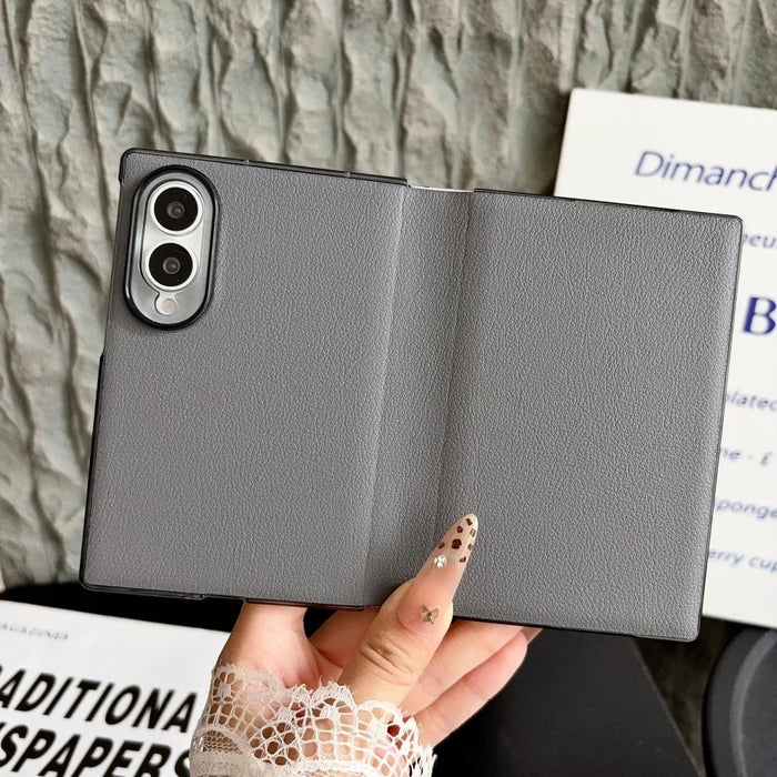 Business Leather Case for Samsung Galaxy Z Fold 8 — Pure Color, Shockproof Half-Wrap Cover (Fits Z Fold 5/6/7/8/8 Ultra)