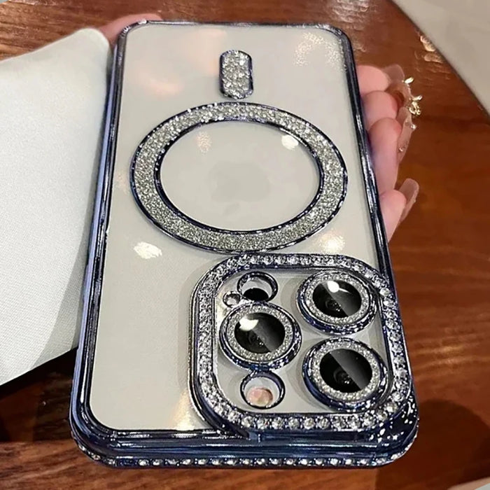 Clear Magnetic Case with Diamond Detail for iPhone 12–17 Pro Max & Plus