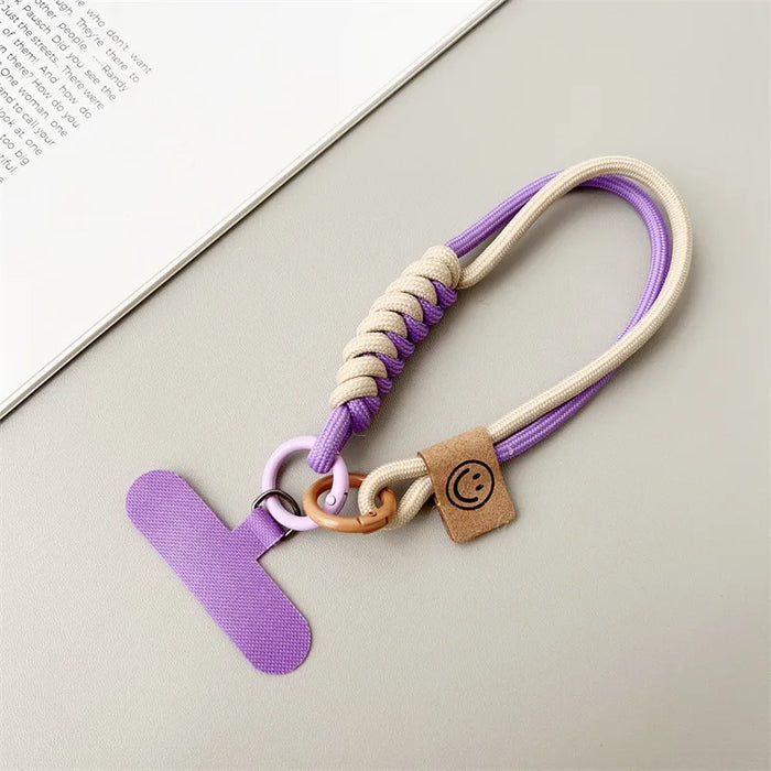 Short Phone Wrist Lanyard with Contrast Weave & Smiley Detail