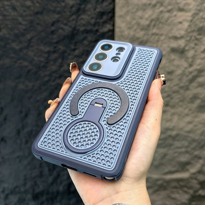 Hollow Cooling Case for Samsung Galaxy S23-S26 Ultra with 360 Rotatable Bracket and Anti-Slip Grip