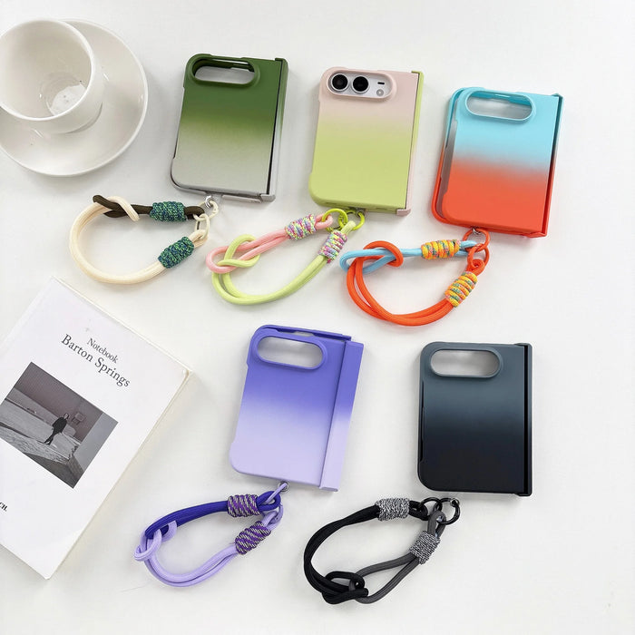 Luxury Gradient Hinge Protection Case for iPhone Duo with Wrist Strap Lanyard