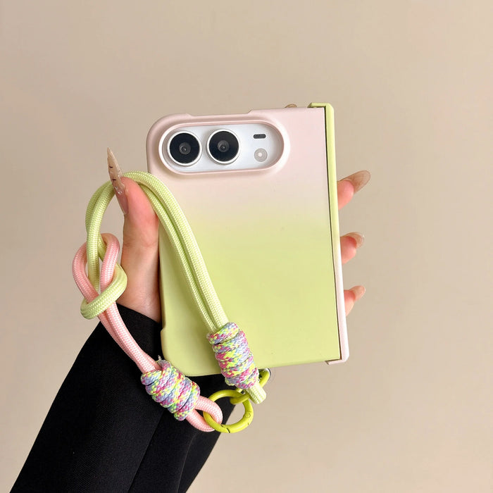 Luxury Gradient Hinge Protection Case for iPhone Duo with Wrist Strap Lanyard