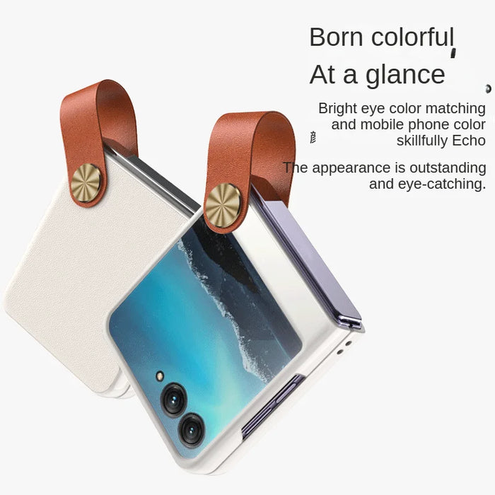Premium Leather Bracelet Case for Motorola Razr 40 Ultra: Elegant, Shockproof, Ultra Thin Protection with Finger Strap & Folding Design