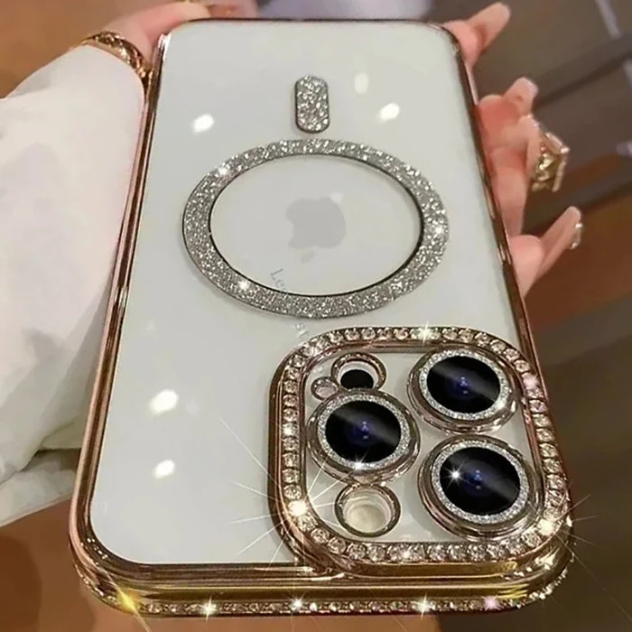 Clear Magnetic Case with Diamond Detail for iPhone 12–17 Pro Max & Plus
