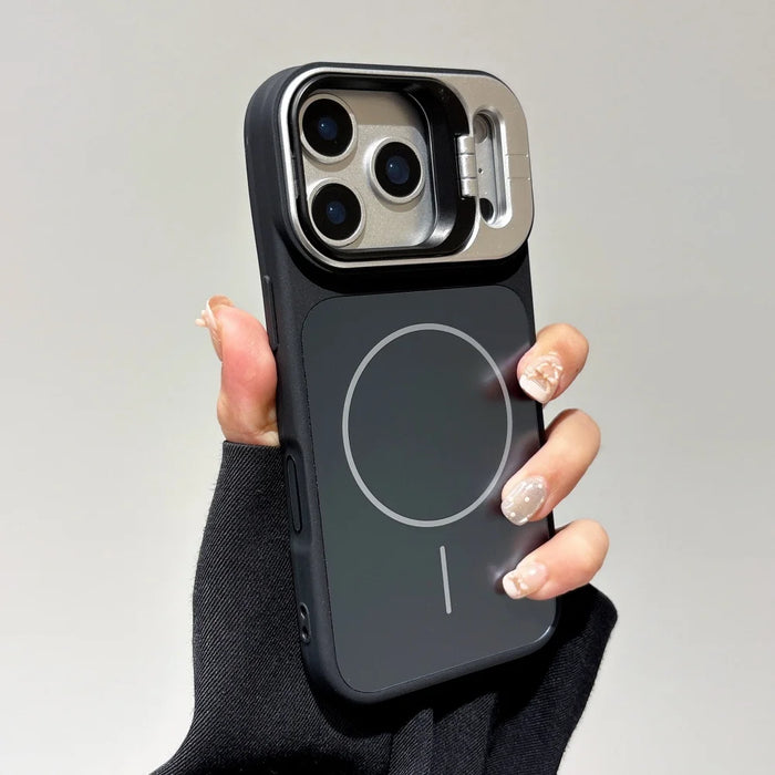 Alloy Lens Camera Holder Case for iPhone 11-18 Pro Max with MagSafe Stand and Hard PC Shockproof Cover