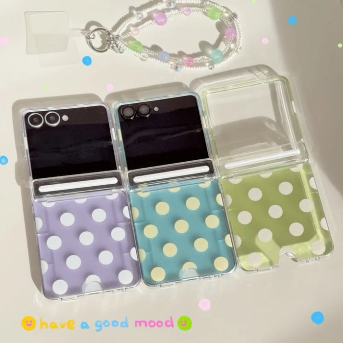 Wave Point Clear Case for Samsung Galaxy Z Flip 8 — Card Holder + Beads Bracelet Charm (Fits Z Flip 3–8)