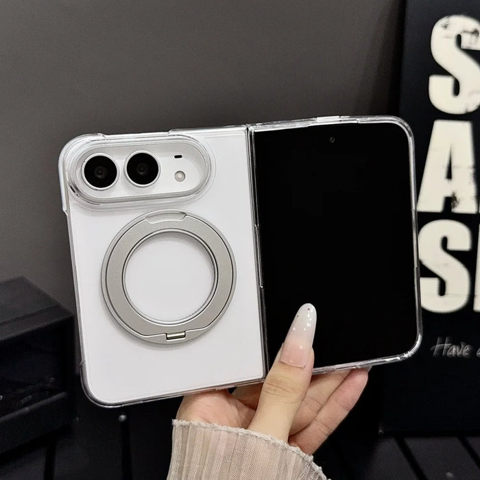 MagSafe Transparent Fold Case for iPhone Duo 18 — 360° Rotating Stand, Magnetic Camera Protection Cover