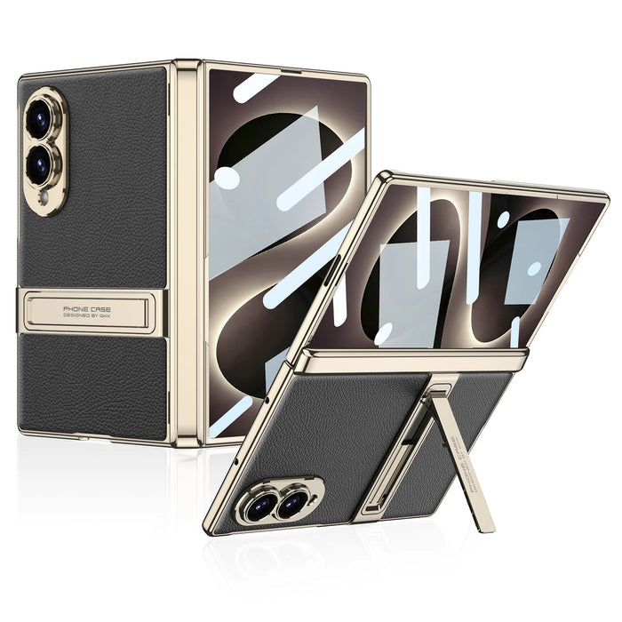 Luxury Leather MagSafe Case for Samsung Galaxy Z Fold 8 — Metal Kickstand, Built-In Glass Film Protection