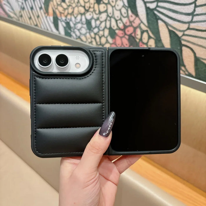 Down Jacket Soft Case for iPhone Duo Fold, Matte Black, Shockproof Buffer Protection
